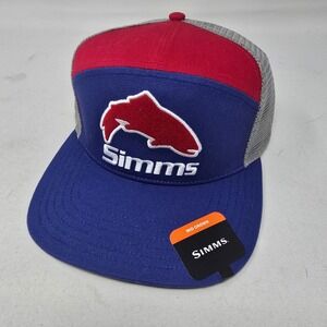 Simms Fishing Products Trucker Hat  Red Blue Mesh Adjustable Snapback Mens NEW